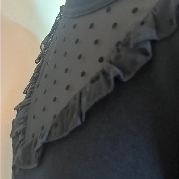 LOFT Black Swiss Dot Ruffle Neck Long Sleeve Dress with Sheer Detail NWT Size S - Picture 6 of 10
